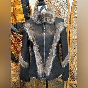 Vintage NWT 1980s Paolo Santini genuine fur and leather boho jacket